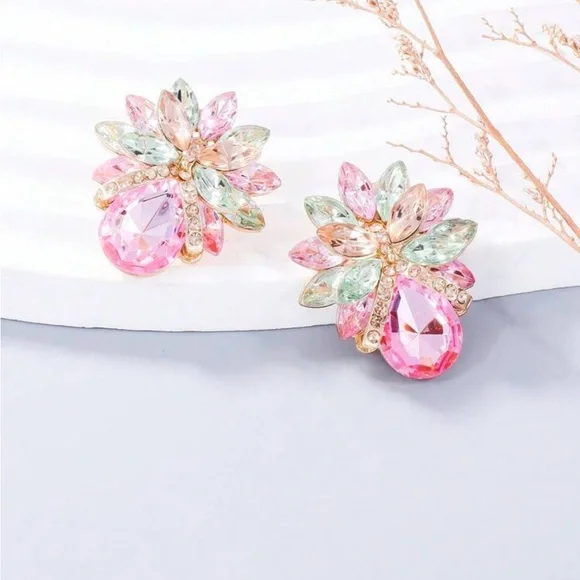 Radiant Blossom Water Drop Gemstone Earrings in Pink Gold Mint - Picture 2 of 4